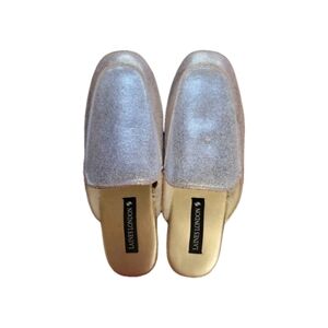 Laines London Metallic Silver Slip On Backless Mule Flats Slippers Shoes Medium